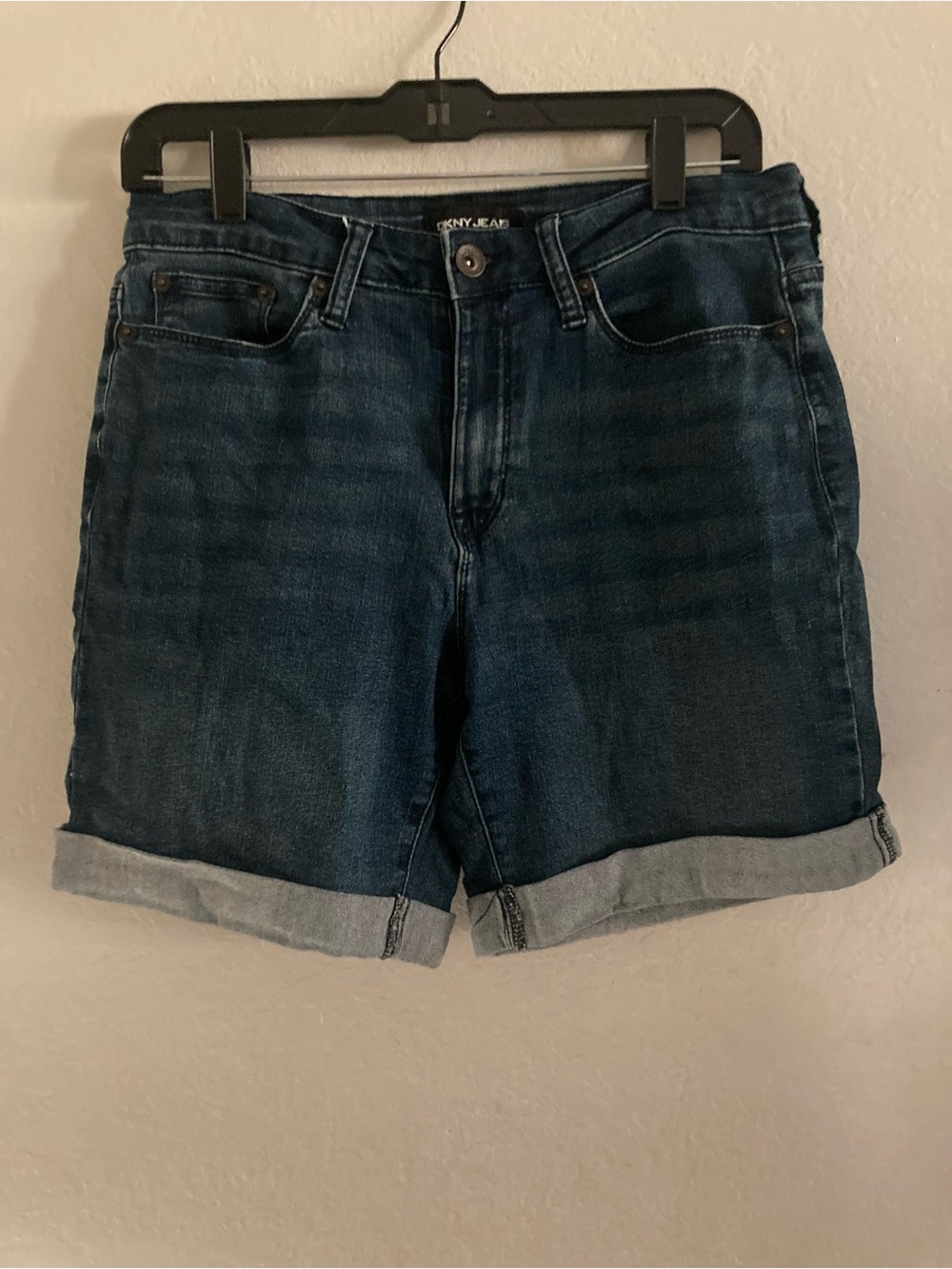 Dkny Dark Blue Rolled-Cuff Denim Shorts